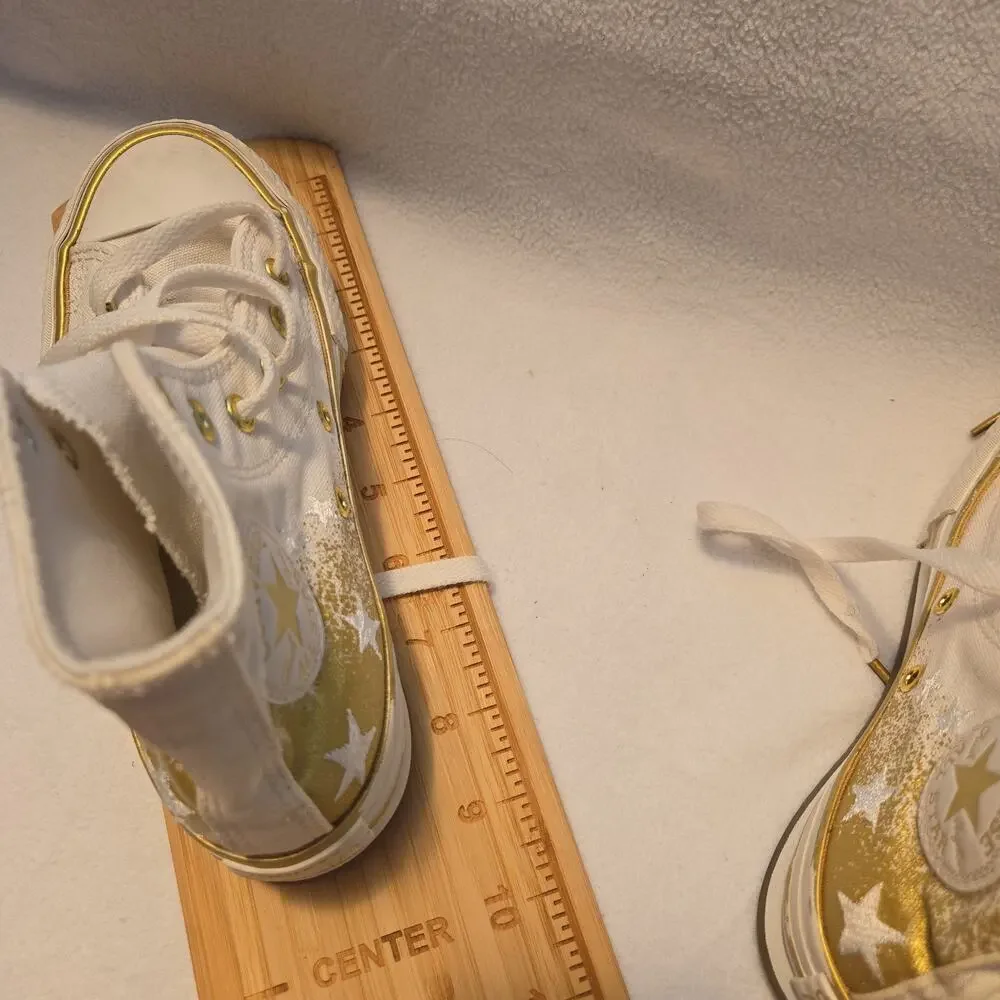 Converse High-Top All Star Sneaker Shoes, White Gold Star Platform Youth Size 1